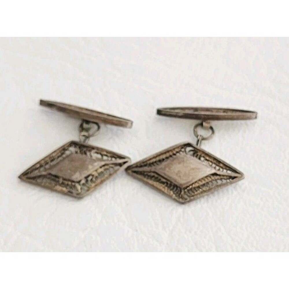 Vintage Cufflinks Filigree Diamond Shape Sterling silver  1" 4.27g